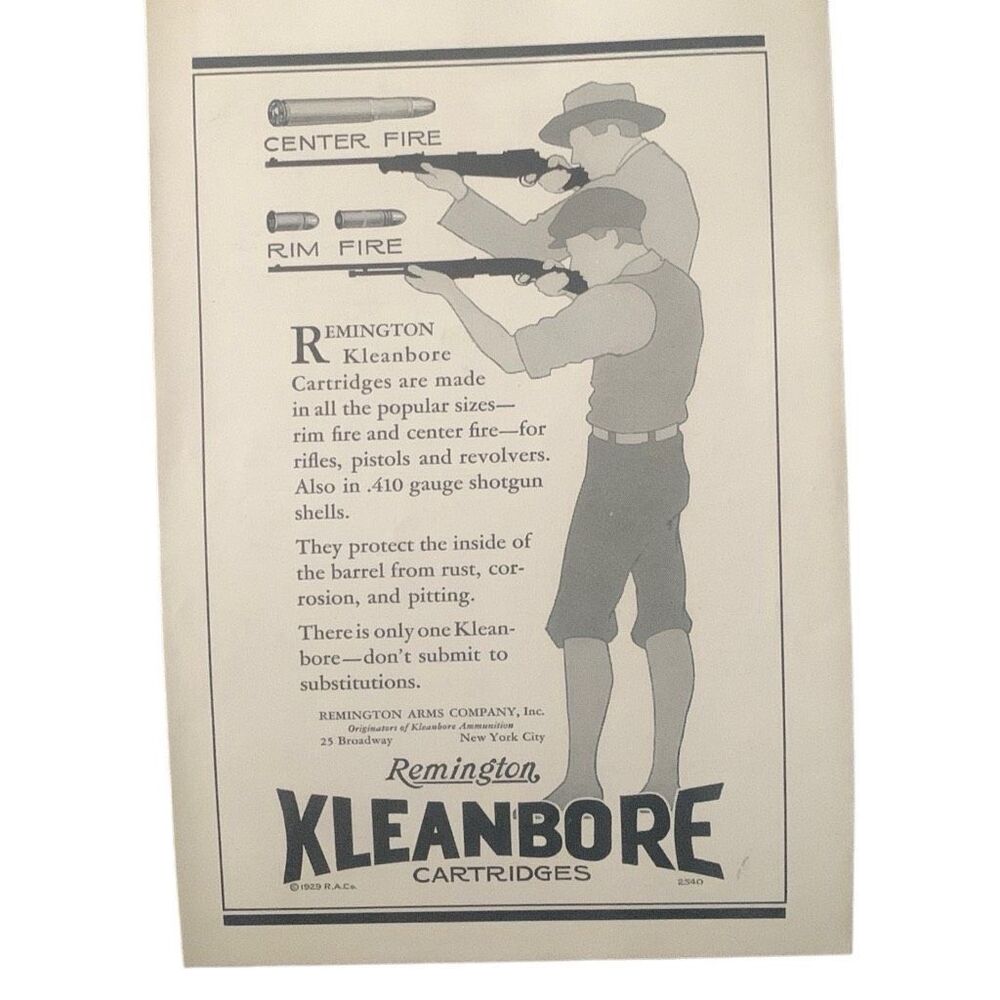 Vintage 1929 Remington Kleanbore Ad Advertisement